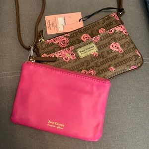 New with tags Juicy Couture brown and floral purse and pink wristlet.